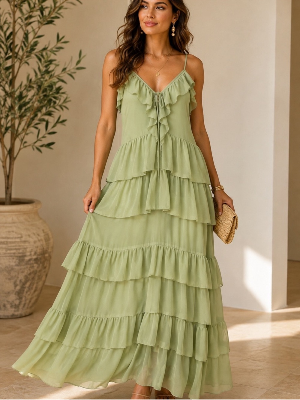 Torn By Ronny Kobo Cascading Ruffles Dress